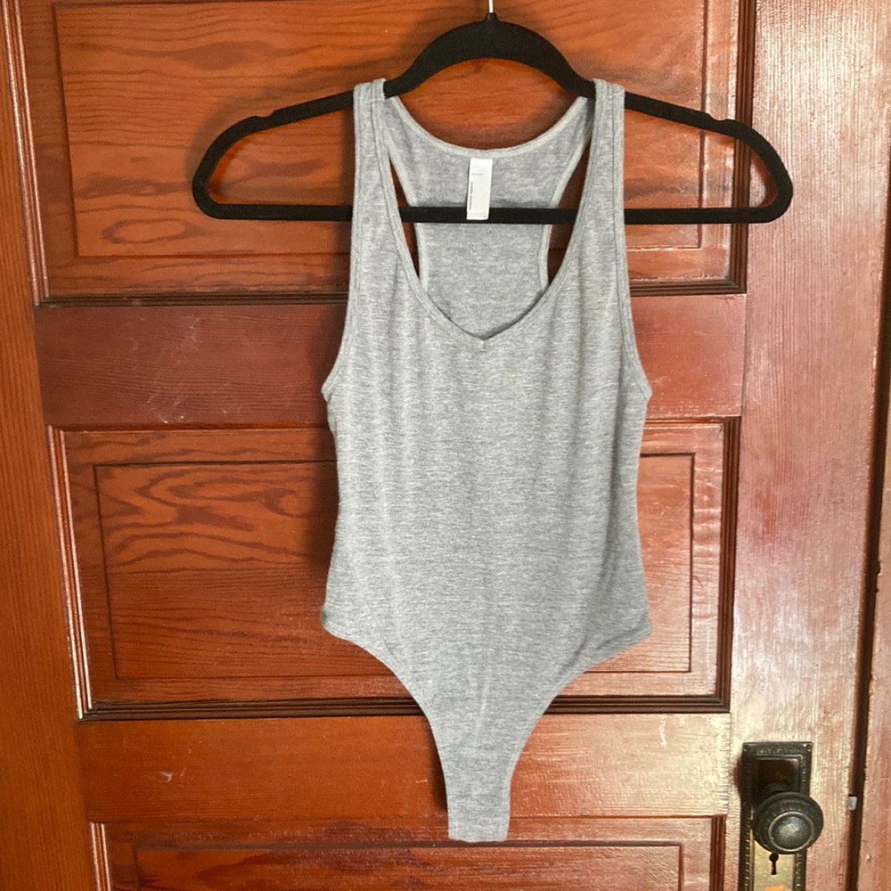 Grey sleeveless American apparel bodysuit